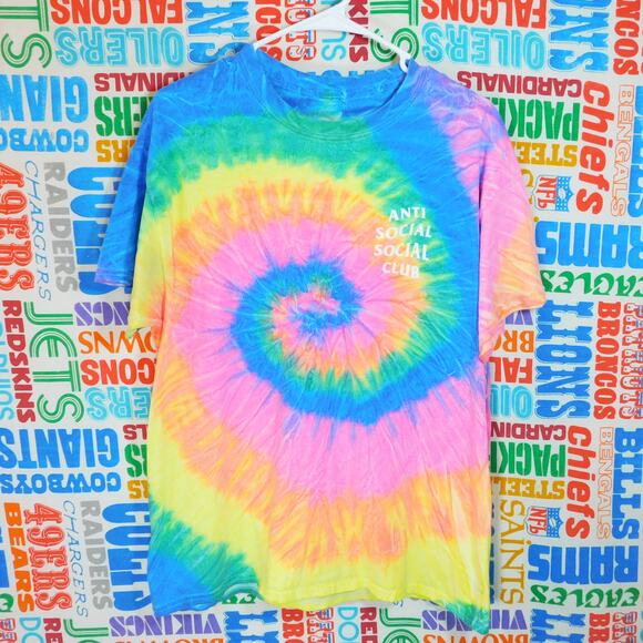 Anti Social Social Club Tie Dye T Shirt Size L Double Sided ASSC Rainbow - Picture 1 of 5